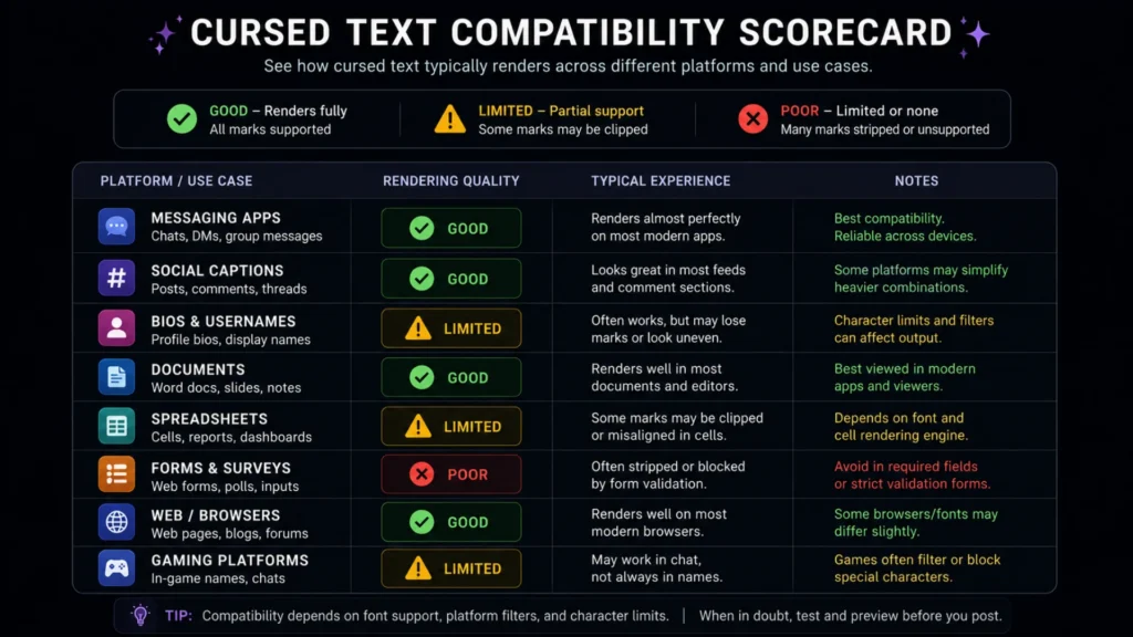 can you copy-paste cursed text everywhere across different app categories