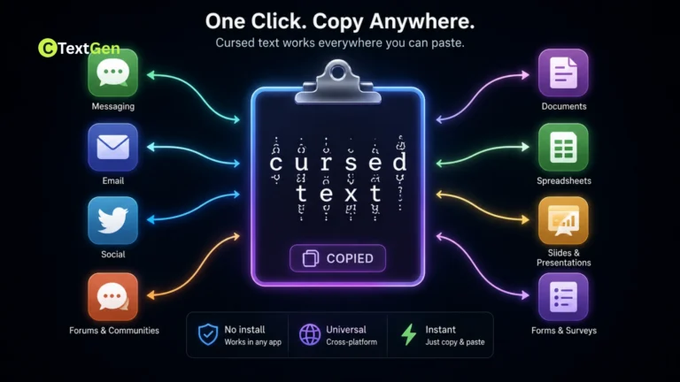 graphic illustrating can you copy-paste cursed text everywhere across different apps